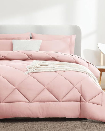 CozyLux King Comforter Set with Sheets 7 Pieces Bed in a Bag Pink All Season Bedding Sets with Comforter, Pillow Shams, Flat Sheet, Fitted Sheet and Pillowcases - LeafyLoom