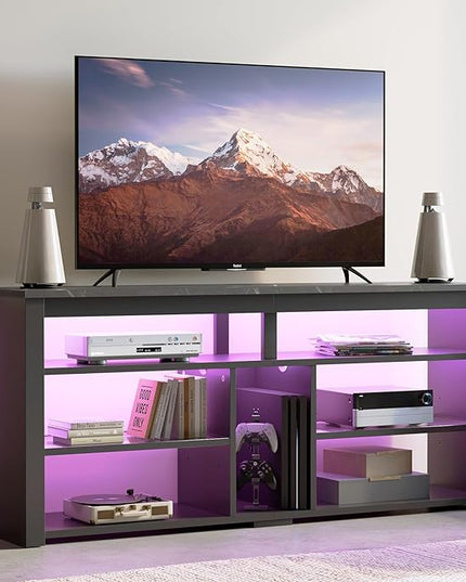 Bestier LED Tall Entertainment Center, 55 inch TV Stand for 55/60/65 inch TV, Gaming TV Cabinet with Storage for PS5, Adjustable Shelf Media TV Console for Living Room Bedroom, Black Marble - LeafyLoom