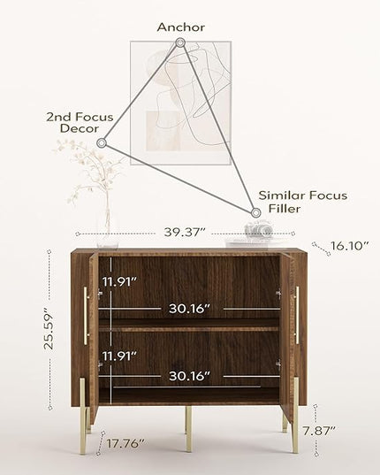 roomfitters 39” Sideboard Buffet Cabinet with Storage, Accent Cabinet with 2 Doors, Modern Mid-Century Credenza, Dark Walnut Furniture for Kitchen, Entryway, Living Room - LeafyLoom