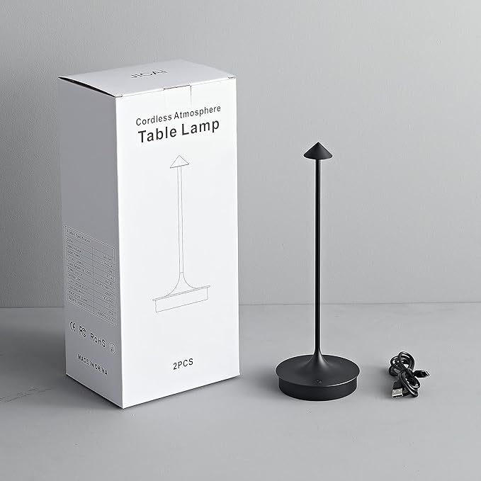 Cordless Table Lamps Rechargeable, LED Desk Lamp 4000mAh Battery Operated Outdoor Waterproof Portable Touch Dimmable Table Light for Patio/Restaurant/Bar/Indoor (Black-2PC) - LeafyLoom