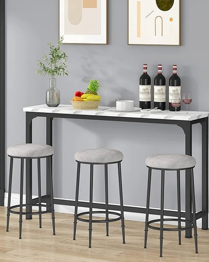 HOMYSHOPY Bar Table Set for 3, 4 Piece Console Table with 3 Stools, Counter Height Kitchen Table Set with 3 chairs for Breakfast Nook, Living Room and Apartment (White & Black) - LeafyLoom