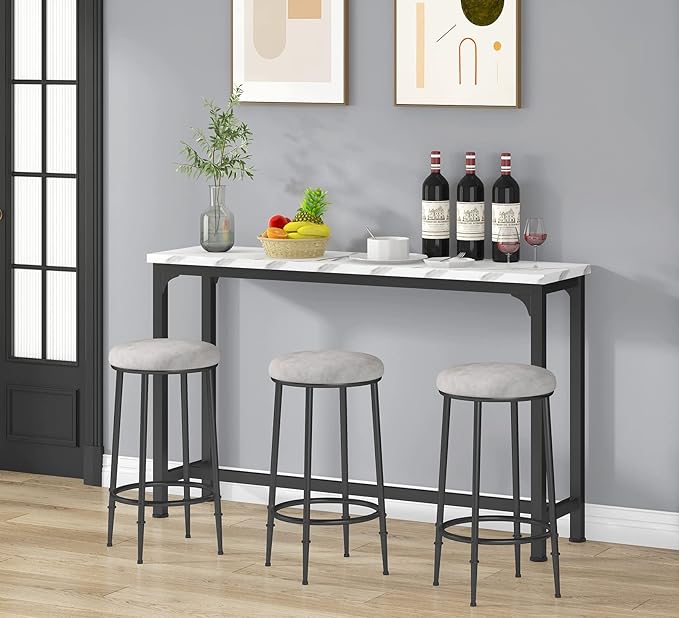HOMYSHOPY Bar Table Set for 3, 4 Piece Console Table with 3 Stools, Counter Height Kitchen Table Set with 3 chairs for Breakfast Nook, Living Room and Apartment (White & Black) - LeafyLoom
