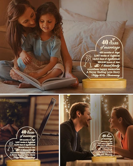 FULLOSUN Anniversary Wedding Gifts for Him/Her, I Love You Night Light 3D Illusion Lamp for Couple Wife Husband Romantic Valentines Wedding Day Present (40th) - LeafyLoom