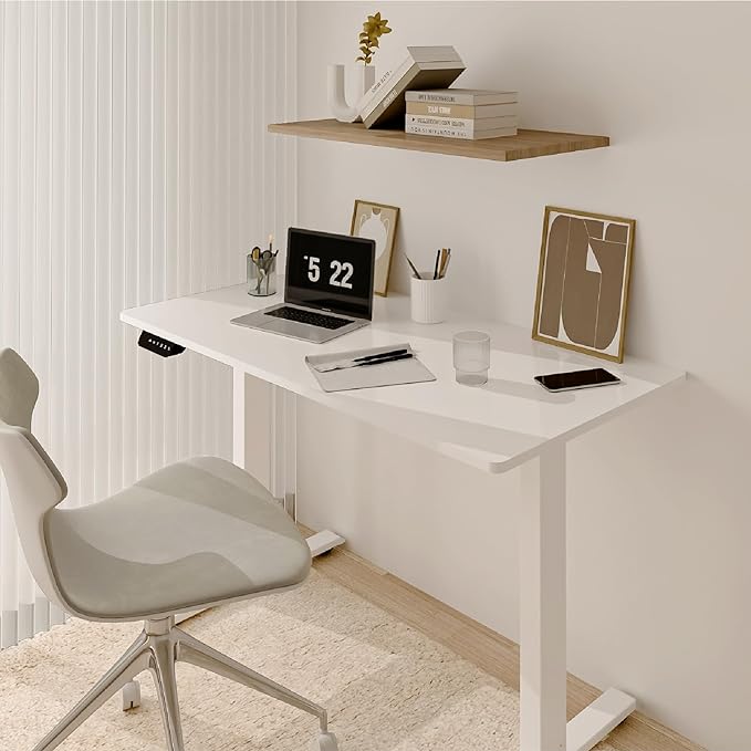 Whole Piece Standing Desk, 48 x 24 in, Electric, 176 lbs Capacity, Adjustable Height Desk for Home & Office, White - LeafyLoom
