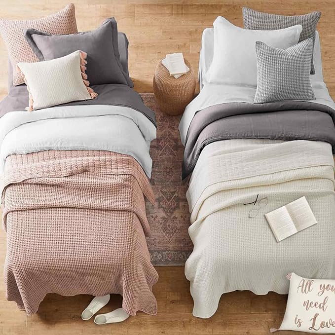 ETDIFFE White Comforter Set Twin/Twin XL Size, 2pc Aesthetic Modern Bedding Set - Soft & Lightweight All Season Extra Long Microfiber Down Alternative Bed Comforter with 1 Pillow Sham - LeafyLoom