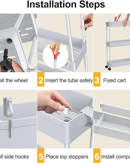 SPACELEAD Slim Storage Cart 4 Tier,Bathroom Storage Organizer Rolling Utility Cart, Mobile Shelving Unit Slide Out Storage Cart for Office, Bathroom, Kitchen, Laundry Room & Narrow Places， Grey - LeafyLoom