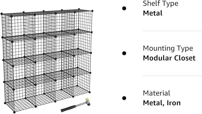 TUMUCUTE Wire Storage Cubes, Metal Storage Shelves Bookshelf, Stackable Modular Closet Organizer for Bedroom Living Room, Office, Black (16 Cubes, Iron) - LeafyLoom