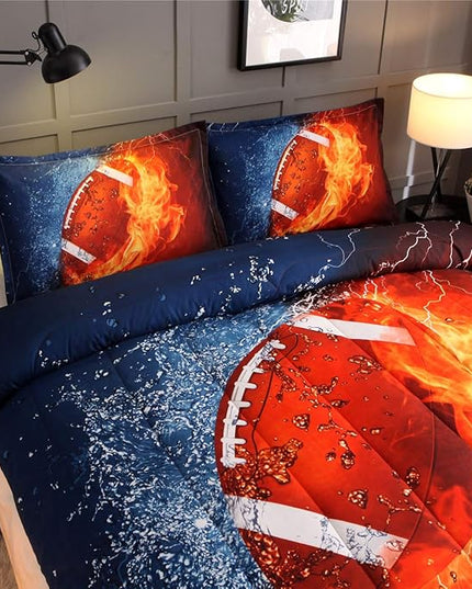 NTBED American Football Comforter Set for Boys Teens,3D Sports Bedding Full Size,Rugby Printed Quilt Sets with 2 Matching Pillow Shams - LeafyLoom