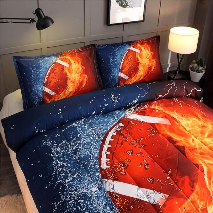 NTBED American Football Comforter Set for Boys Teens,3D Sports Bedding Full Size,Rugby Printed Quilt Sets with 2 Matching Pillow Shams - LeafyLoom
