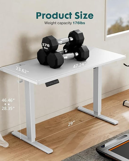 SMUG Standing Desk, Adjustable Height Electric Sit Stand Up Down Computer Table, 48x24 Inch Ergonomic Rising Desks for Work Office Home, Modern Lift Motorized Gaming Desktop Workstation, White - LeafyLoom