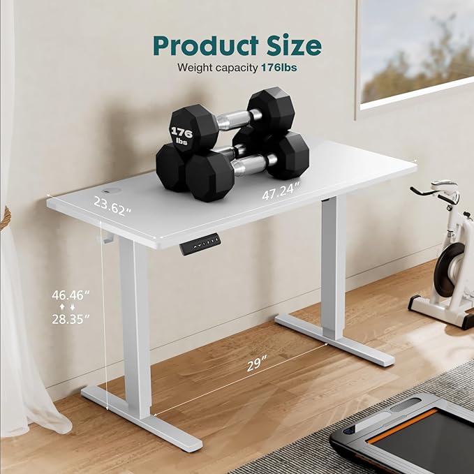 SMUG Standing Desk, Adjustable Height Electric Sit Stand Up Down Computer Table, 48x24 Inch Ergonomic Rising Desks for Work Office Home, Modern Lift Motorized Gaming Desktop Workstation, White - LeafyLoom