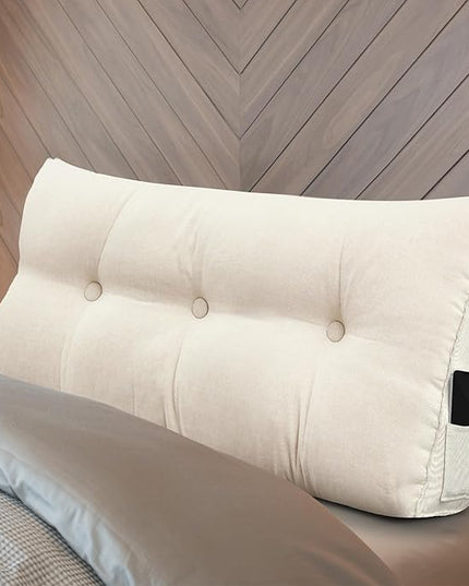 Headboard Wedge Pillow Triangular Bed Rest Reading Backrest Body Bolster Cushion Back Support Long Bolster Pillow for Bed Gifts with Removable Cover (Beige,Twin (39 x 20 x 8 Inch)) - LeafyLoom