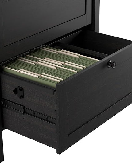 Bush Furniture Mayfield 2 Drawer Lateral File Cabinet in Vintage Black and Reclaimed Pine | Storage for Home Office Workspace - LeafyLoom