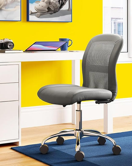 Serta Essential Armless Desk Chair Small TaskChair with Wheels, Breathable Mesh Back, SertaQuality Foam Cushion Seat for Comfort, Functional, Lightweight and Versatile, Task, Gray - LeafyLoom