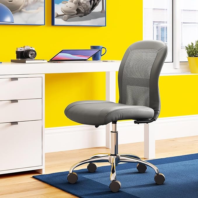 Serta Essential Armless Desk Chair Small TaskChair with Wheels, Breathable Mesh Back, SertaQuality Foam Cushion Seat for Comfort, Functional, Lightweight and Versatile, Task, Gray - LeafyLoom