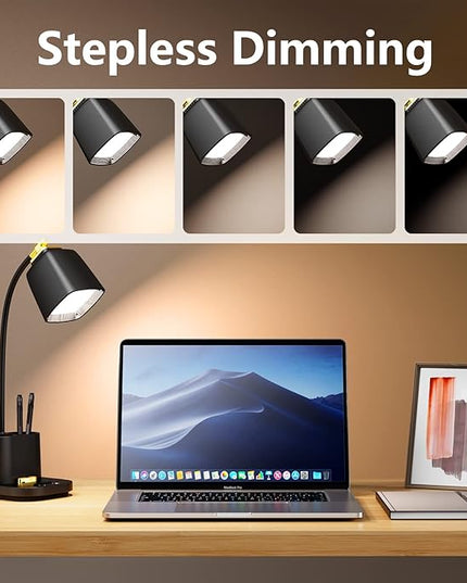LED Desk Lamp with USB Charging Port Touch control 3 Color Modes, Stepless Dimming, Home office Desk Lamp, LED Small Desk Lamp in University Dormitory, Study Desk Lamp, Gooseneck Lamp - LeafyLoom