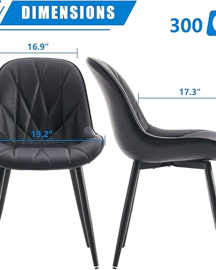 YOUNIKE Dining Chairs Set of 2, Black Modern Kitchen Chairs with Adjustable Feet, Mid Century Faux Leather Upholstered Dining Room Chairs, 300LBS Support Elegant Dinning Chairs Side Chairs - LeafyLoom