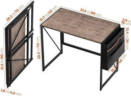 Folding Desk, Small Foldable Desk 31.5 Inch for Small Space, Computer Table Home Office Writing Desk with Storage Bag Headphone Hook, Easy Assembly, Brown - LeafyLoom