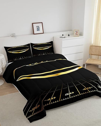 Feelyou Football Bedding Set Twin Kids Rugby Sports Comforter Set American Football Comforter Set for Boys Golden Black Room Decor Lightweight Quilt Set with 1 Pillow Case - LeafyLoom
