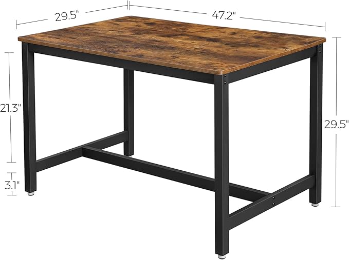 VASAGLE 47 Inches Dining Room Table for 4, Industrial Style with Heavy Duty Metal Frame, 47.2 x 29.5 x 29.5 Inches, Brown - LeafyLoom