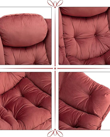 AcozyHom Modern Velvet Fabric Lazy Chair, Accent Cotton Contemporary Lounge Chair, Single Steel Frame Leisure Sofa Chair with Armrests and A Side Pocket, Thick Padded Back, Dusty Rose - LeafyLoom