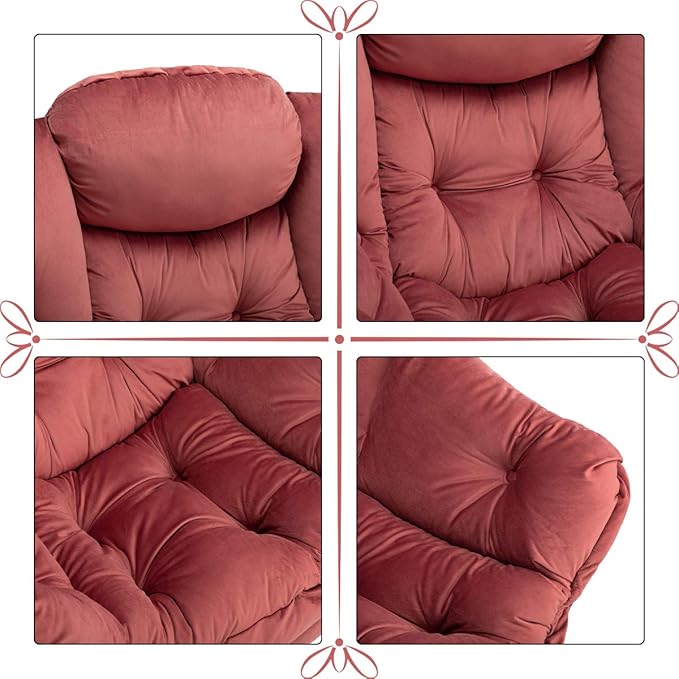 AcozyHom Modern Velvet Fabric Lazy Chair, Accent Cotton Contemporary Lounge Chair, Single Steel Frame Leisure Sofa Chair with Armrests and A Side Pocket, Thick Padded Back, Dusty Rose - LeafyLoom