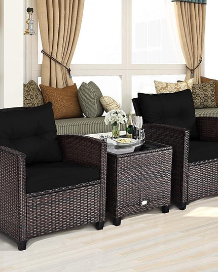 3 PCS Patio Furniture Set, OneSize, Black - LeafyLoom