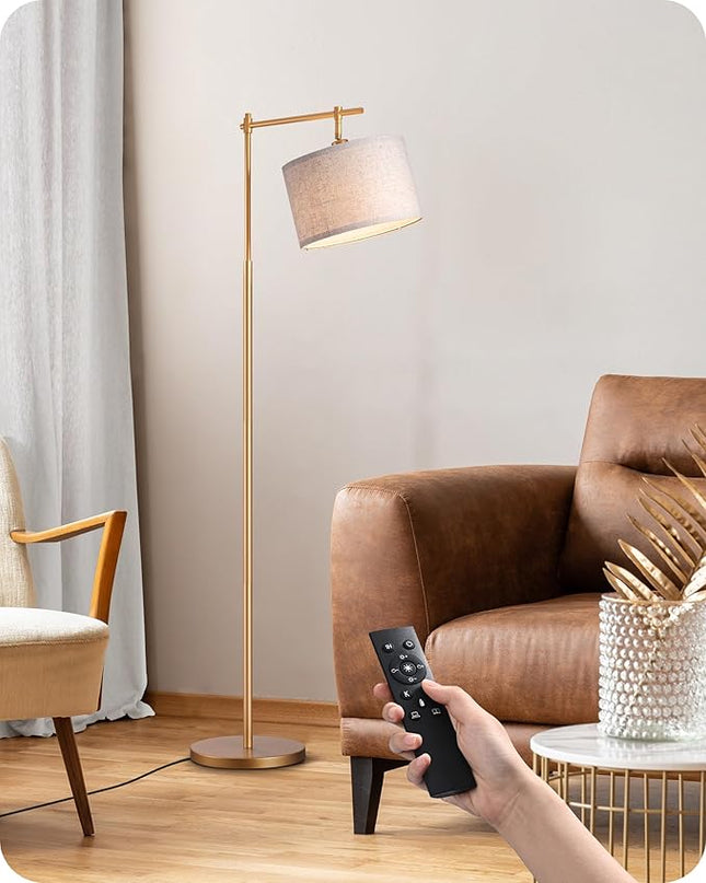 EDISHINE Dimmable Floor Lamp, Standing Lamp with Remote Control, E26 Socket, ACR Floor Lamp with Beige Shade for Bedroom, Living Room, Office, LED Bulb Included (Modern-Gold) - LeafyLoom