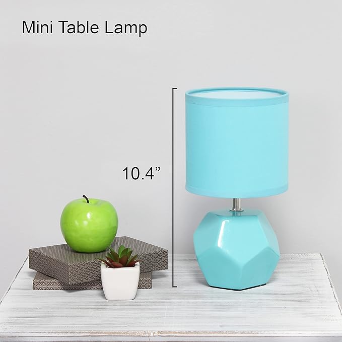 Simple Designs LT2065-BLU Round Prism Mini Table Lamp with Matching Fabric Shade Blue (Pack of 24) - LeafyLoom