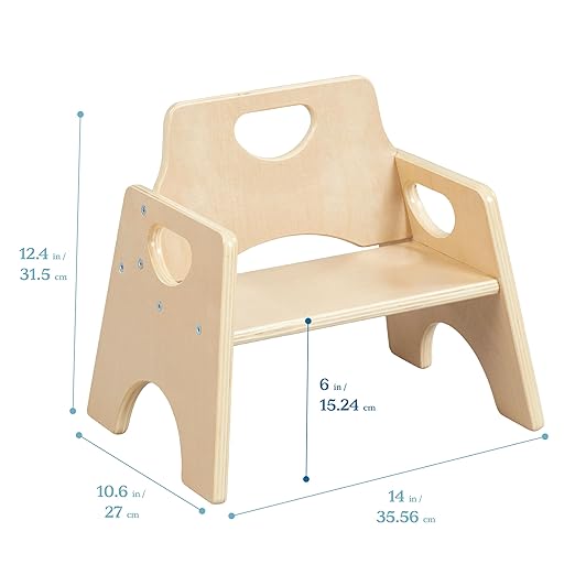 ECR4Kids Stackable Wooden Toddler Chair, 6in, Kids Furniture, Natural, 2-Pack - LeafyLoom