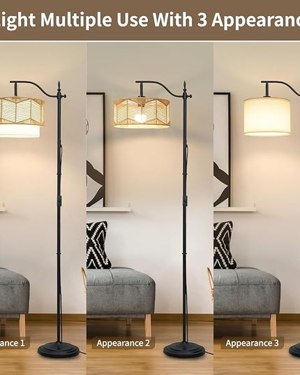 Frideko Boho Floor Lamp with Remote Control & Dimmable LED Bulb, Rattan Standing Lamp with 3 Color Temperatures, Bright Farmhouse Floor Light, Rustic Corner Floor Lamp, Tall Floor Lamp for Living Room - LeafyLoom