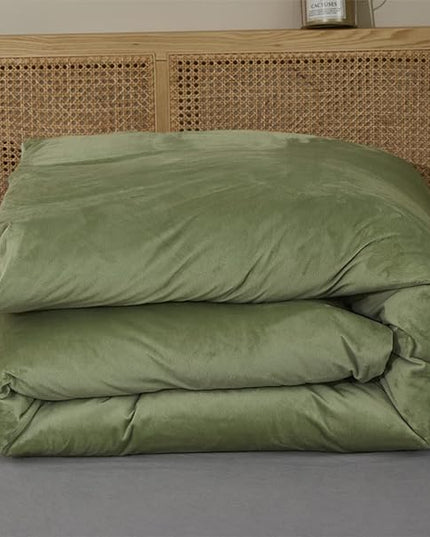Wellboo Sage Green Velvet Comforter Sets Queen Light Green Fluffy Bedding Solid Color Flannel Quilt Women Men Grass Green Comforters Micromink Sherpa Fuzzy Warm Bed Girls Boys Dorm Plush Bedding Soft - LeafyLoom