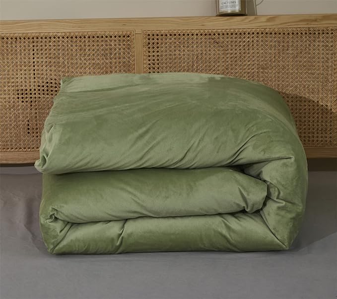 Wellboo Sage Green Velvet Comforter Sets Queen Light Green Fluffy Bedding Solid Color Flannel Quilt Women Men Grass Green Comforters Micromink Sherpa Fuzzy Warm Bed Girls Boys Dorm Plush Bedding Soft - LeafyLoom