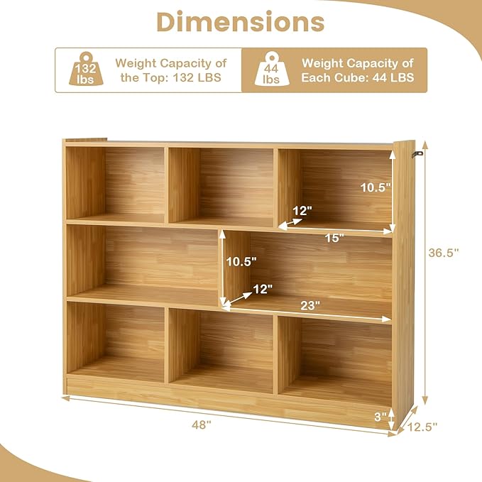 Giantex Wood 8 Cube Bookcase, Open Freestanding 3-Tier Bookshelf, Multipurpose Display Shelf for Living Room, Bedroom, Children's Playroom, Reading Room - LeafyLoom