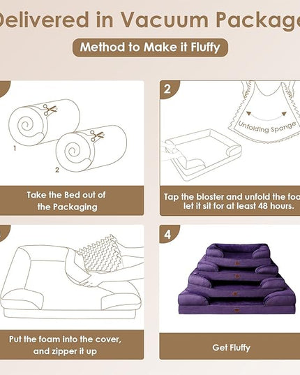 EHEYCIGA Orthopedic Dog Bed for Medium Dogs, Waterproof Memory Foam Medium Dog Beds with Sides, Non-Slip Bottom and Egg-Crate Foam Medium Dog Couch Bed with Washable Removable Cover, Purple EHEYCIGA