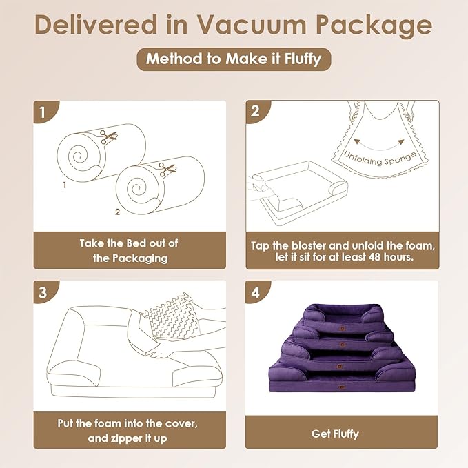 EHEYCIGA Orthopedic Dog Bed for Medium Dogs, Waterproof Memory Foam Medium Dog Beds with Sides, Non-Slip Bottom and Egg-Crate Foam Medium Dog Couch Bed with Washable Removable Cover, Purple EHEYCIGA