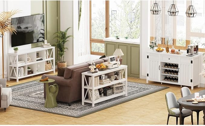 FATORRI 8 Cube Storage Organizer Bookshelf, Rustic Wood Cubby Bookcase, Industrial Horizontal Long Shelf for Living Room (White Oak, 62 Inch) - LeafyLoom