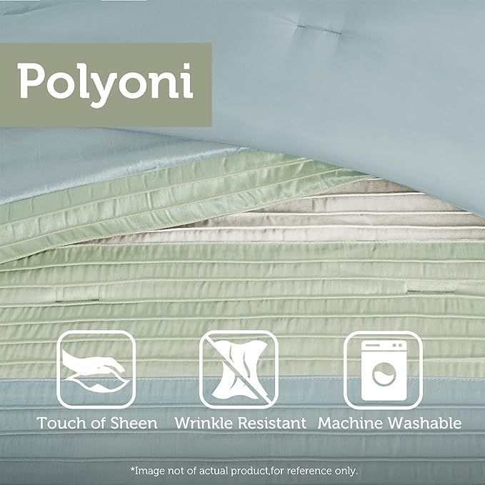 Madison Park Amherst Faux Silk Comforter Set-Casual Contemporary Design All Season Down Alternative Bedding, Matching Shams, Bedskirt, Decorative Pillows, Cal King(104"x92"), Green, 7 Piece (MP10-848) - LeafyLoom