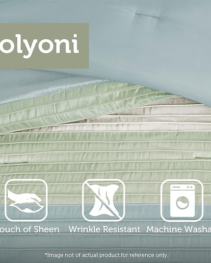 Madison Park Amherst Faux Silk Comforter Set-Casual Contemporary Design All Season Down Alternative Bedding, Matching Shams, Bedskirt, Decorative Pillows, King(104"x92"), Green, 7 Piece (MP10-847) - LeafyLoom