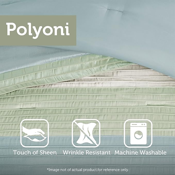 Madison Park Amherst Faux Silk Comforter Set-Casual Contemporary Design All Season Down Alternative Bedding, Matching Shams, Bedskirt, Decorative Pillows, King(104"x92"), Green, 7 Piece (MP10-847) - LeafyLoom