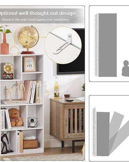 VECELO 42" Modern White Bookshelf, 7 Cube Organizer Bookcase,Fits Tallest Hardcovers, Horizontal Available,Floor Standing Display,Easy Assembly, Pearl White - LeafyLoom