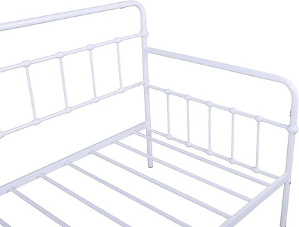 Twin Size Daybed W/Trundle,Metal Sofa Bed Frame with Heavy Duty Steel Slat Support,No Box Spring Needed,for Living Room Bedroom Guest Room,White - LeafyLoom