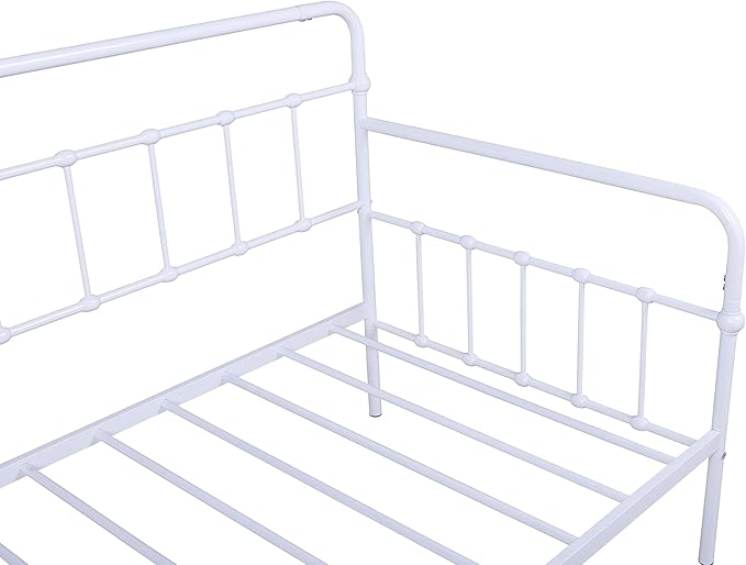 Twin Size Daybed W/Trundle,Metal Sofa Bed Frame with Heavy Duty Steel Slat Support,No Box Spring Needed,for Living Room Bedroom Guest Room,White - LeafyLoom