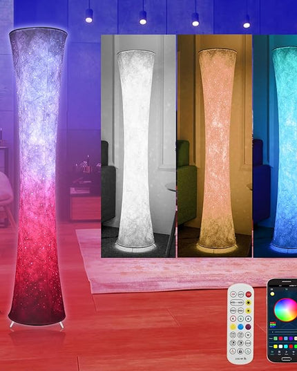 Floor Lamp, RGB Dimmable Color Changing LED Lamp with Alexa APP Remote Control, Morden Standing Lamp White Fabric Shade for Living Room Game Room Bedroom - LeafyLoom