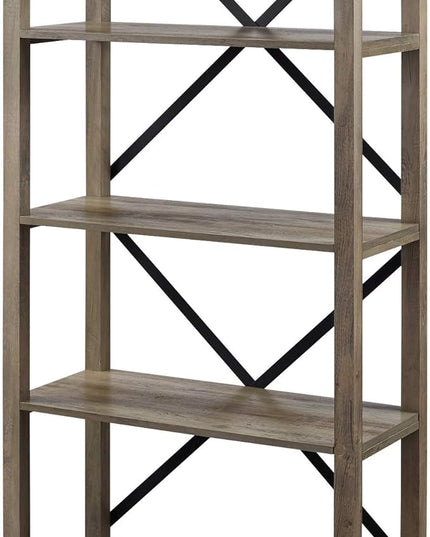 Walker Edison Andersen Urban Industrial Metal X Back 4 tier Bookshelf, 64 Inch, Grey Wash - LeafyLoom