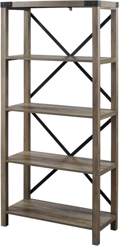 Walker Edison Andersen Urban Industrial Metal X Back 4 tier Bookshelf, 64 Inch, Grey Wash - LeafyLoom