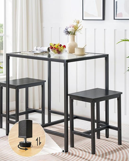 HOOBRO Mordern Dining Table Set, Glass Dining Room Table Set for Small Spaces, Kitchen Table and Chairs for 3 Table with Chairs Home Furniture Rectangular, Black BK80CZ01 - LeafyLoom