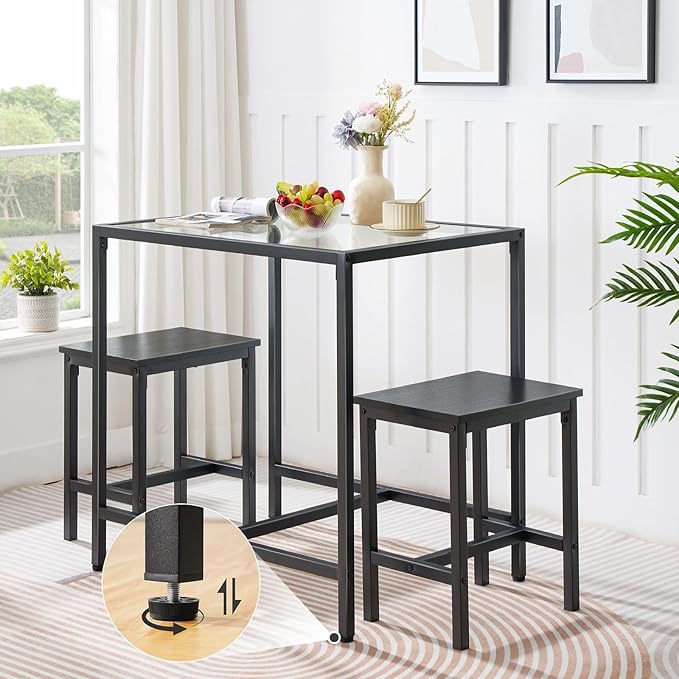 HOOBRO Mordern Dining Table Set, Glass Dining Room Table Set for Small Spaces, Kitchen Table and Chairs for 3 Table with Chairs Home Furniture Rectangular, Black BK80CZ01 - LeafyLoom