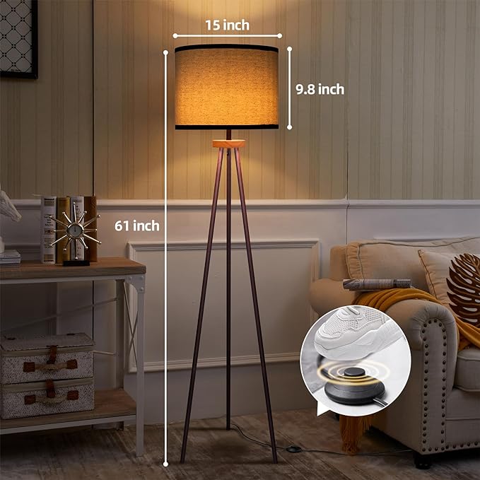 Tripod Floor Lamp, Mid Century Standing Lamp, Modern Design Studying Light for Living Room, Bedroom, Study Room and Office - LeafyLoom
