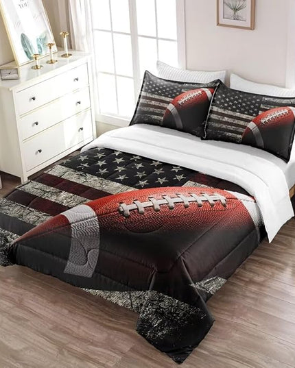 American Football Comforter Set for Boys Teens,Kids Sports Bedding Set Full Size,USA Flag Football Printed Bedroom Sets with 2 Matching Pillow Shams - LeafyLoom